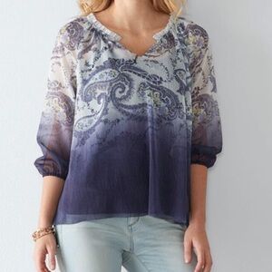 Sonoma Blue and White Paisley Boho Blouse size L